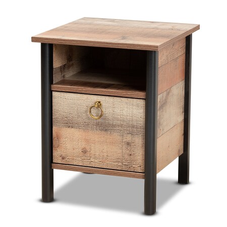 Baxton Studio Vaughan Modern and Contemporary Two-Tone Rustic Oak Brown and Black Finished Wood Nightstand 186-11610-Zoro